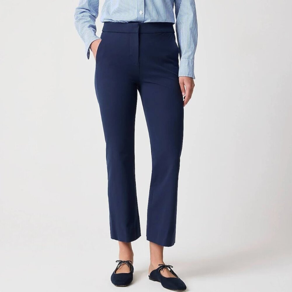 J. Crew NWT Kelsey Flare Professional Cropped Ankle Pant Trouser Navy Blue, 6